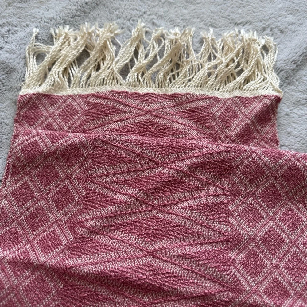 Handmade‎ Local Artisan Pink Patterned Scarf with Fringe